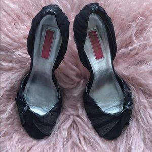Betsey Johnson Silver Glitter/Black Tulle Heels
